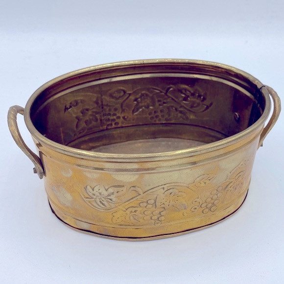 Vintage Hosley International Solid Brass Oval Decorative Bowl With Handles - Picture 6 of 6